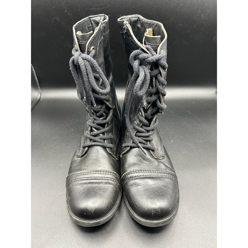 Steve Madden Woman Troopa Leather Zip Lace Up Combat Boots Black Size 8.5